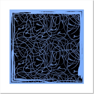 Abstraction with doodles in blue frame Posters and Art